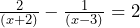 Rendered by QuickLaTeX.com \frac{2}{(x+2)}-\frac{1}{(x-3)}=2
